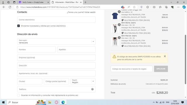 Mott & Bow checkout page showing Mott & Bow promo code box | Screenshot taken by SimplyCodes community member on Feb 22, 2024
