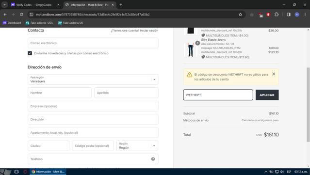 Mott & Bow checkout page showing Mott & Bow promo code box | Screenshot taken by SimplyCodes community member on Feb 9, 2024