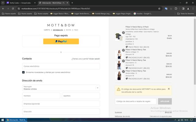 Mott & Bow checkout page showing Mott & Bow promo code box | Screenshot taken by SimplyCodes community member on Mar 7, 2024