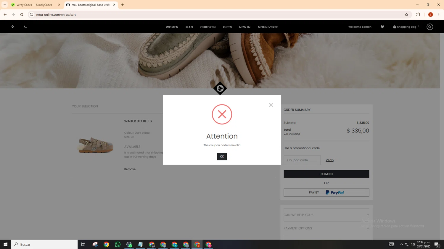 Mou coupon code screenshot showing code MOUCYBER20 applied at Mou checkout page. Uploaded by SimplyCodes community member MoneyScout5902 on Jan 3, 2025