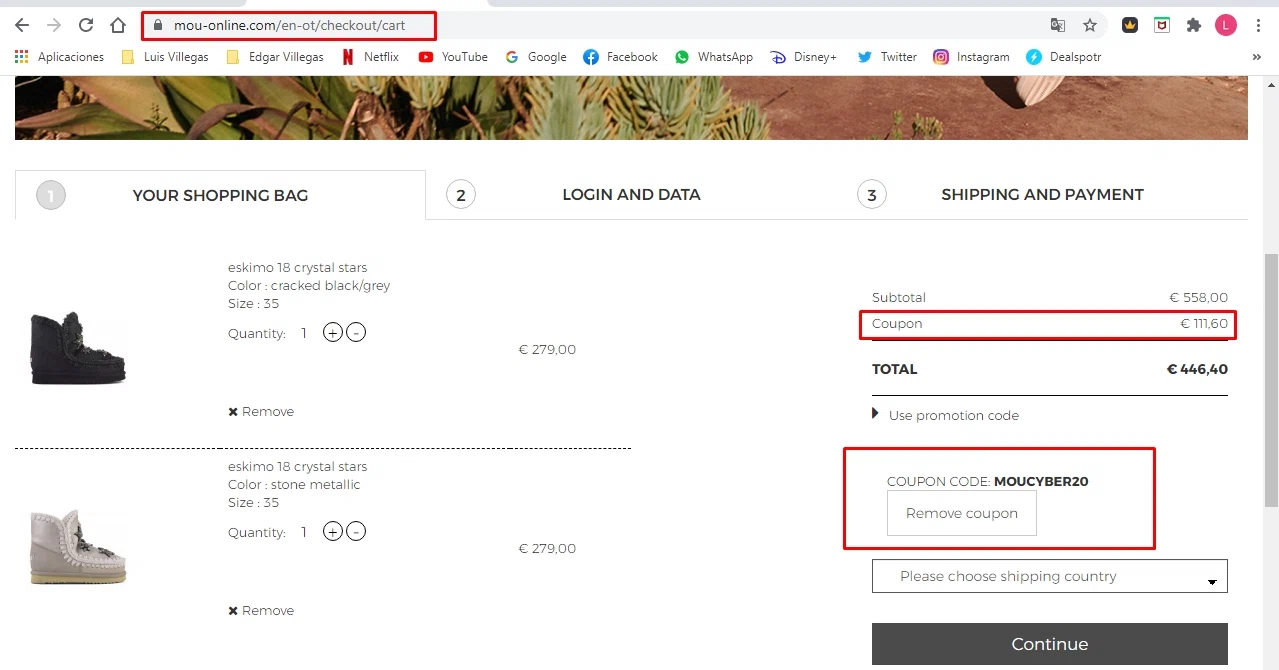 Mou checkout page showing Mou coupon code box | Screenshot taken by SimplyCodes community member on Nov 27, 2020
