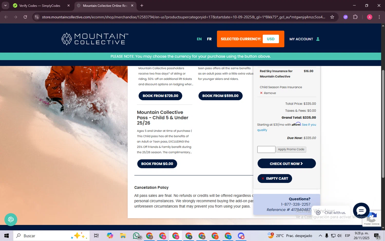 Mountain Collective promo code screenshot showing code 25off applied at Mountain Collective checkout page. Uploaded by SimplyCodes community member SaleScholar6713 on Nov 27, 2025