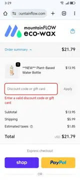 mountainFLOW Eco-Wax coupon verification screenshot