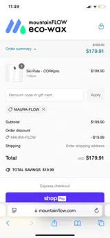 mountainFLOW Eco-Wax coupon verification screenshot