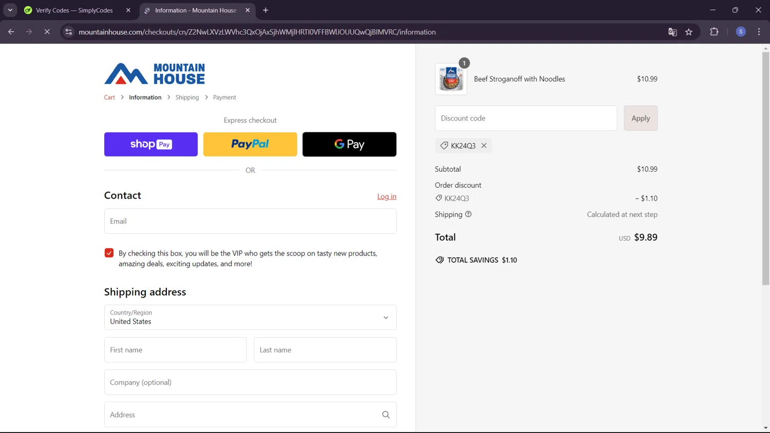 where to use Mountain House promo code box