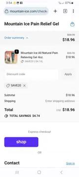 SAVE20 coupon verification screenshot