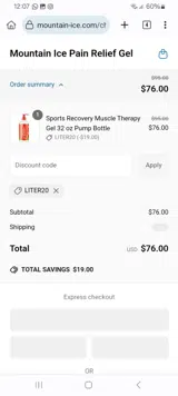 LITER20 coupon verification screenshot