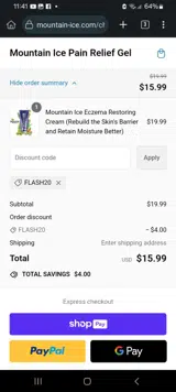 FLASH20 coupon verification screenshot