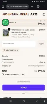 WELCOME10 coupon verification screenshot