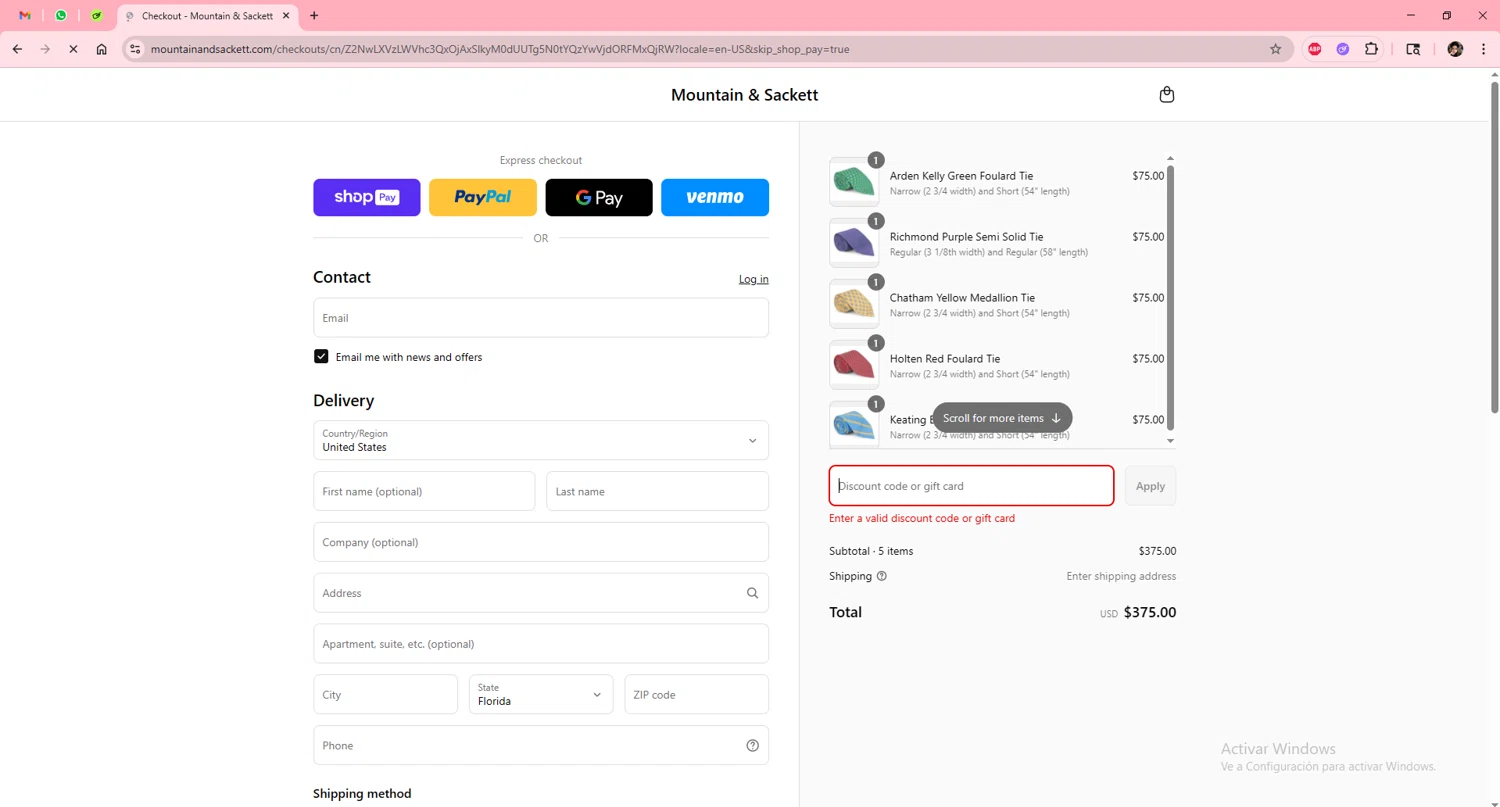 Mountain & Sackett promo code screenshot showing code Dad25 applied at Mountain & Sackett checkout page. Uploaded by SimplyCodes community member Scarleth_2GGD on Jun 18, 2025