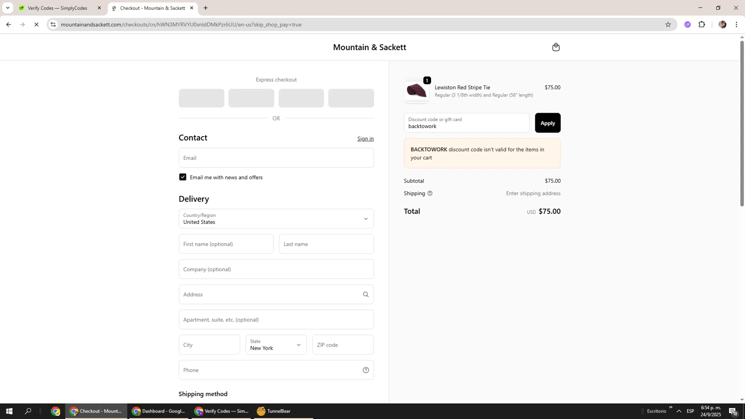 Mountain & Sackett promo code screenshot showing code backtowork applied at Mountain & Sackett checkout page. Uploaded by SimplyCodes community member Levi_Ackerman on Sep 24, 2025