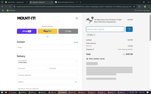 Mount-It! checkout page showing Mount-It! promo code box | Screenshot taken by SimplyCodes community member on Mar 10, 2025