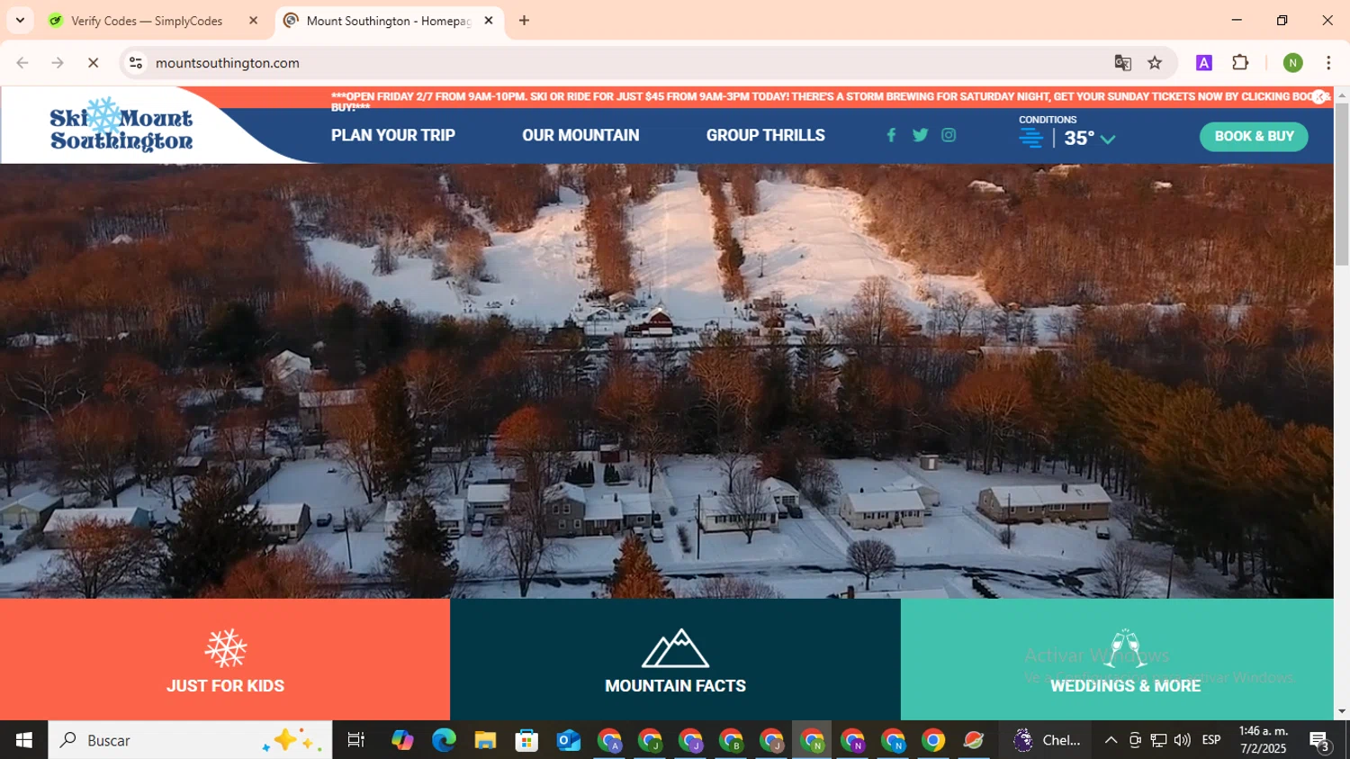 Mount Southington Ski Area promo code screenshot showing code SAVE50 applied at Mount Southington Ski Area checkout page. Uploaded by SimplyCodes community member TokenMaverick6956 on Feb 7, 2025