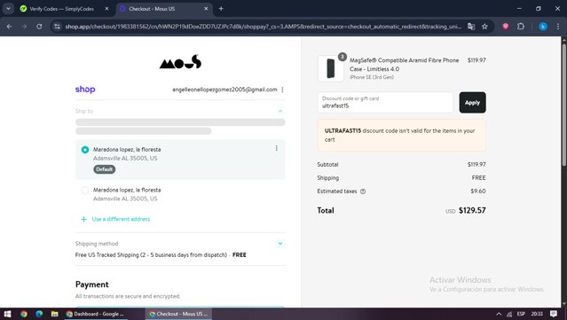 Mous checkout page showing Mous discount code box | Screenshot taken by SimplyCodes community member on Sep 2, 2025