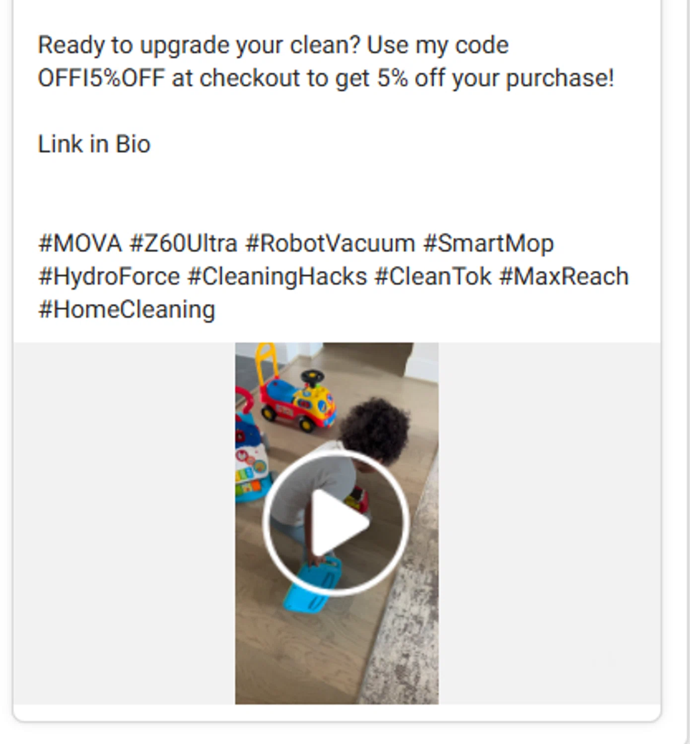 MOVA US promo code screenshot showing code OFFI5%OFF applied at MOVA US checkout page. Uploaded by SimplyCodes community member antonietarodriguez96 on Dec 2, 2025