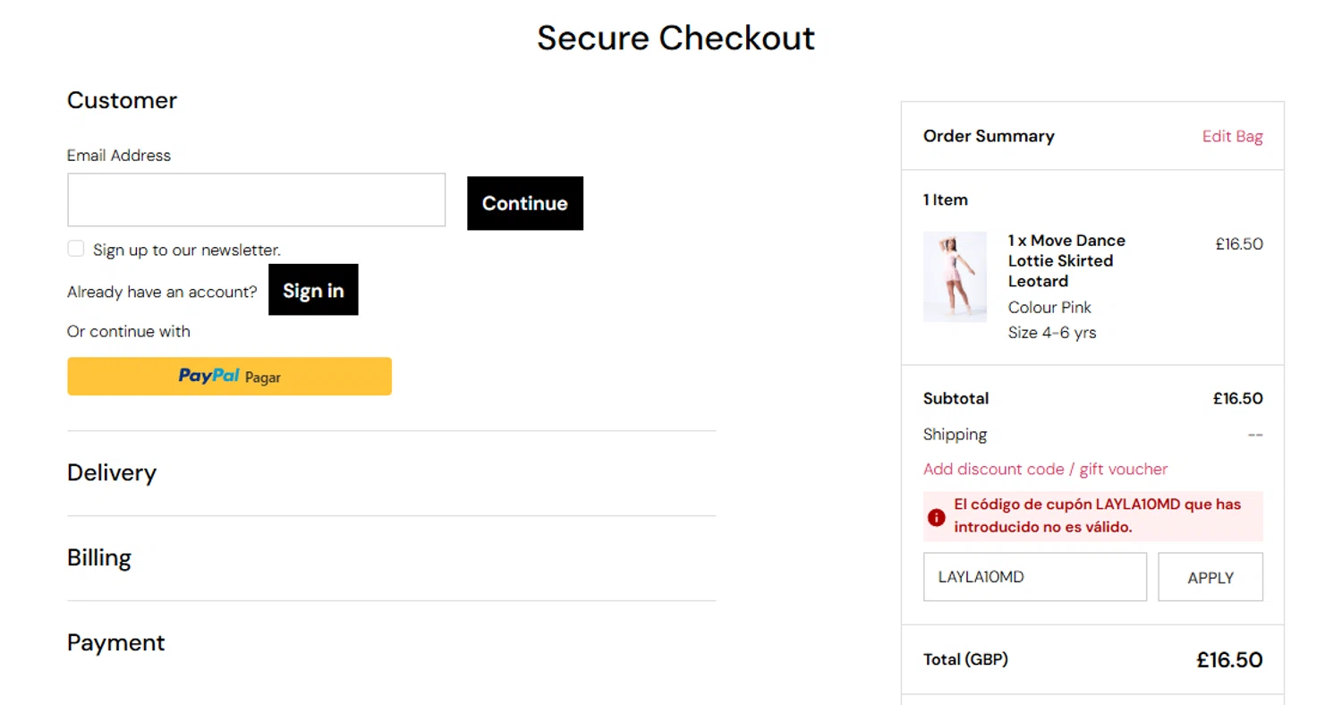 Move Dance discount code screenshot showing code LAYLA10MD applied at Move Dance checkout page. Uploaded by SimplyCodes community member alfock22 on Sep 1, 2025