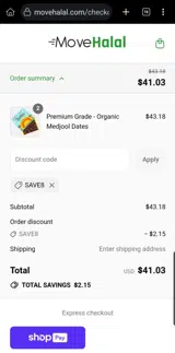 MoveHalal coupon verification screenshot
