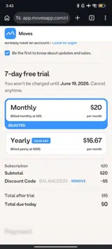 Moves App coupon verification screenshot