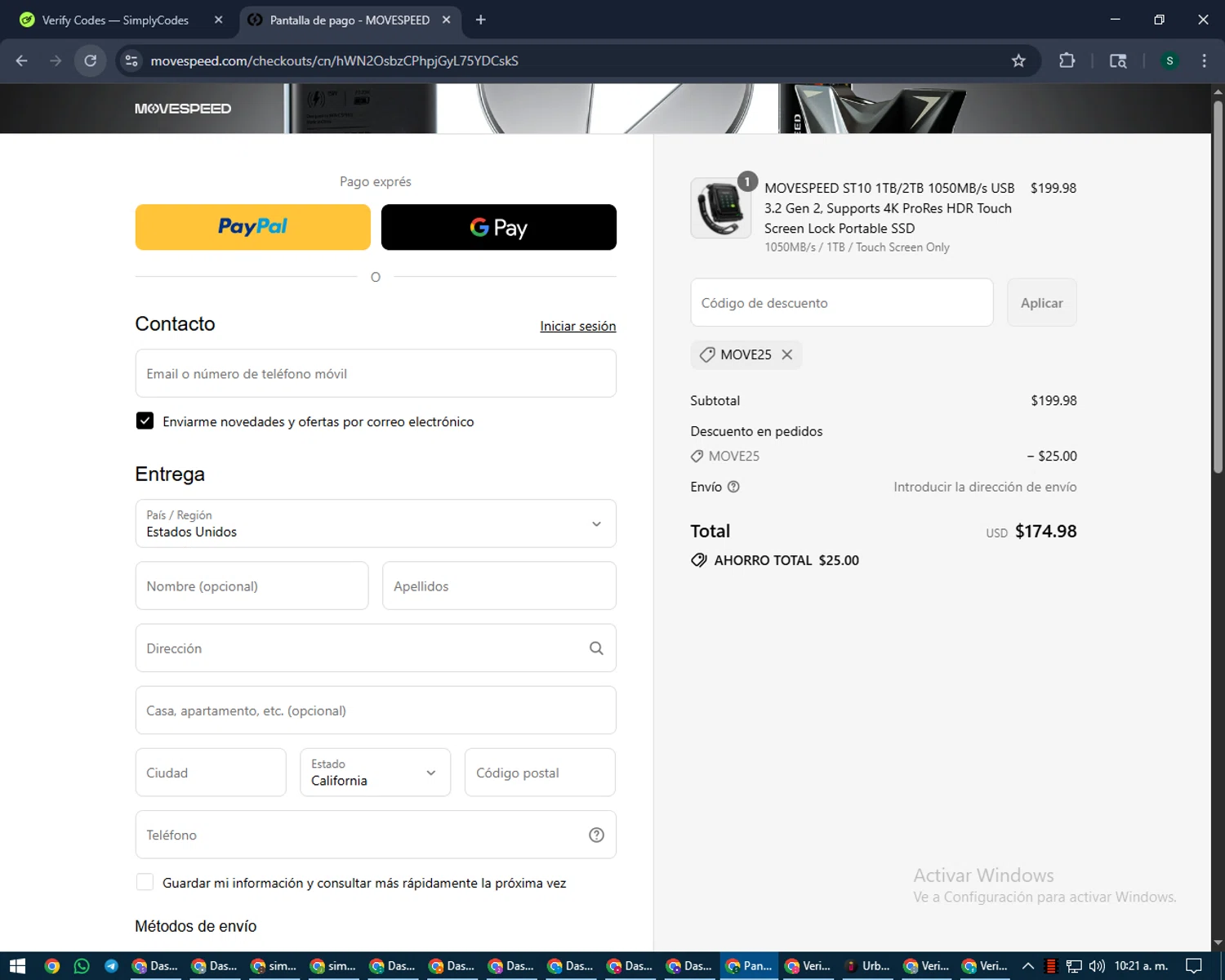 MoveSpeed promo code screenshot showing code move25 applied at MoveSpeed checkout page. Uploaded by SimplyCodes community member lilMosey on Aug 30, 2025