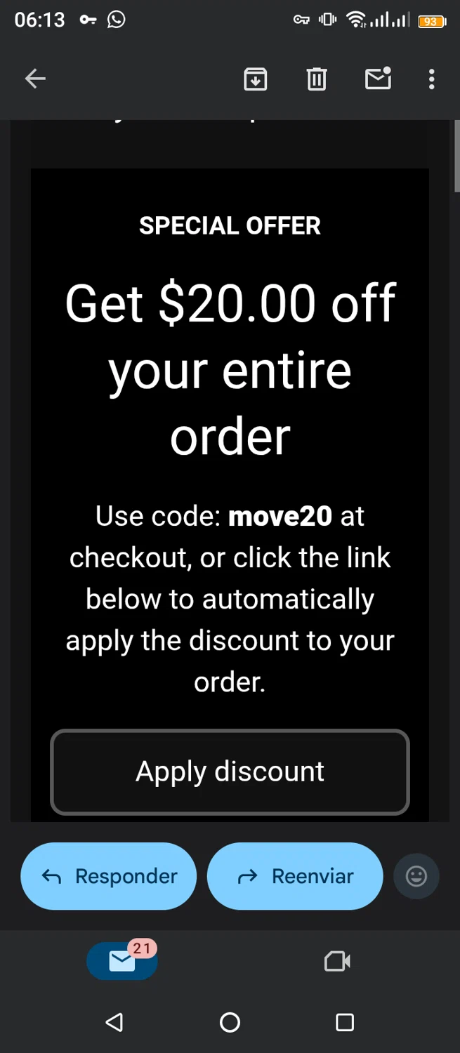 MoveSpeed promo code screenshot showing code move20 applied at MoveSpeed checkout page. Uploaded by SimplyCodes community member jimmytheis on Dec 23, 2025