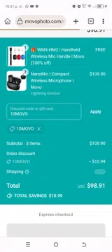 10MOVO coupon verification screenshot