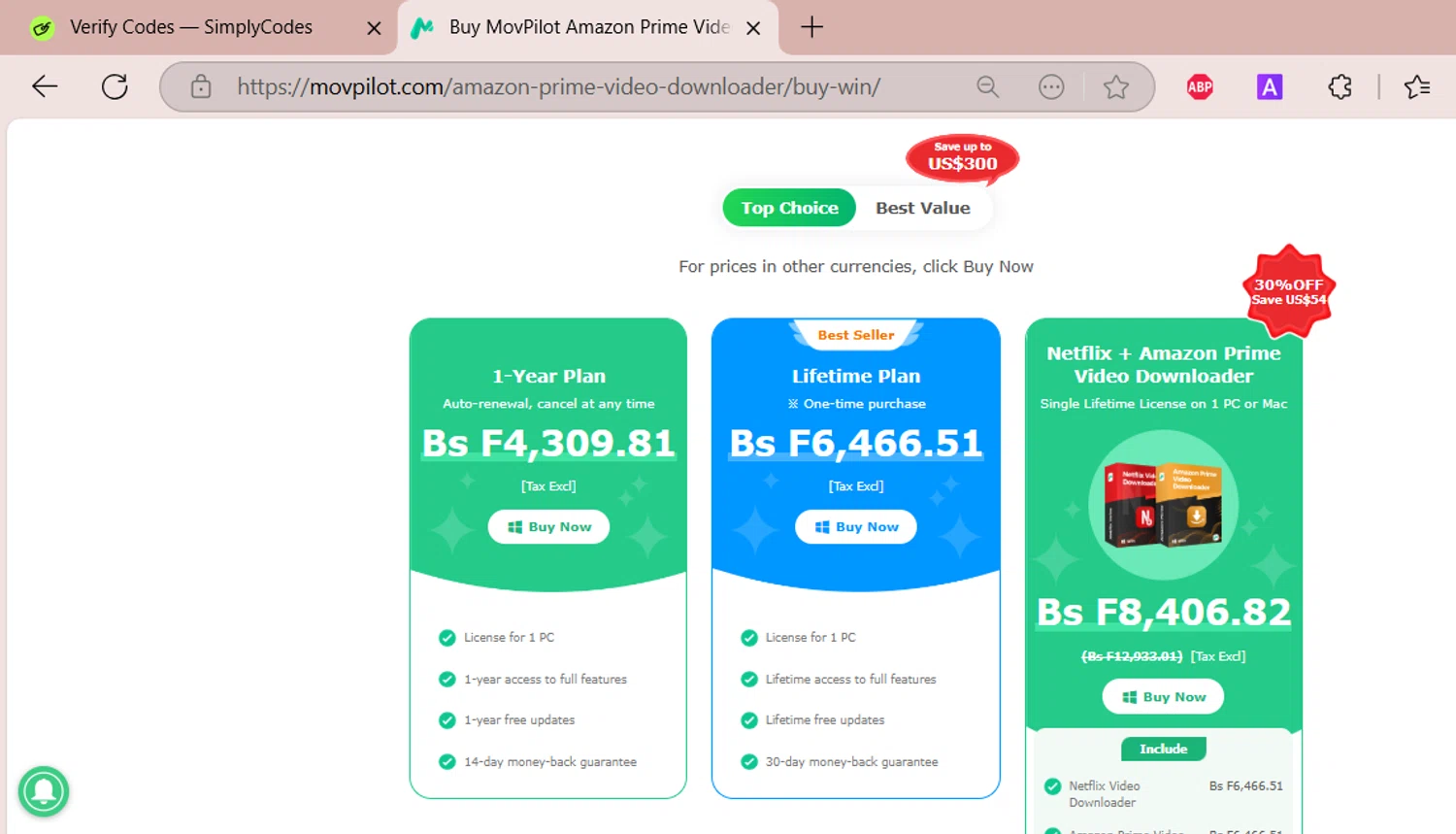 MovPilot coupon code screenshot showing code BF10F applied at MovPilot checkout page. Uploaded by SimplyCodes community member EpicSpotter6525 on Mar 20, 2025