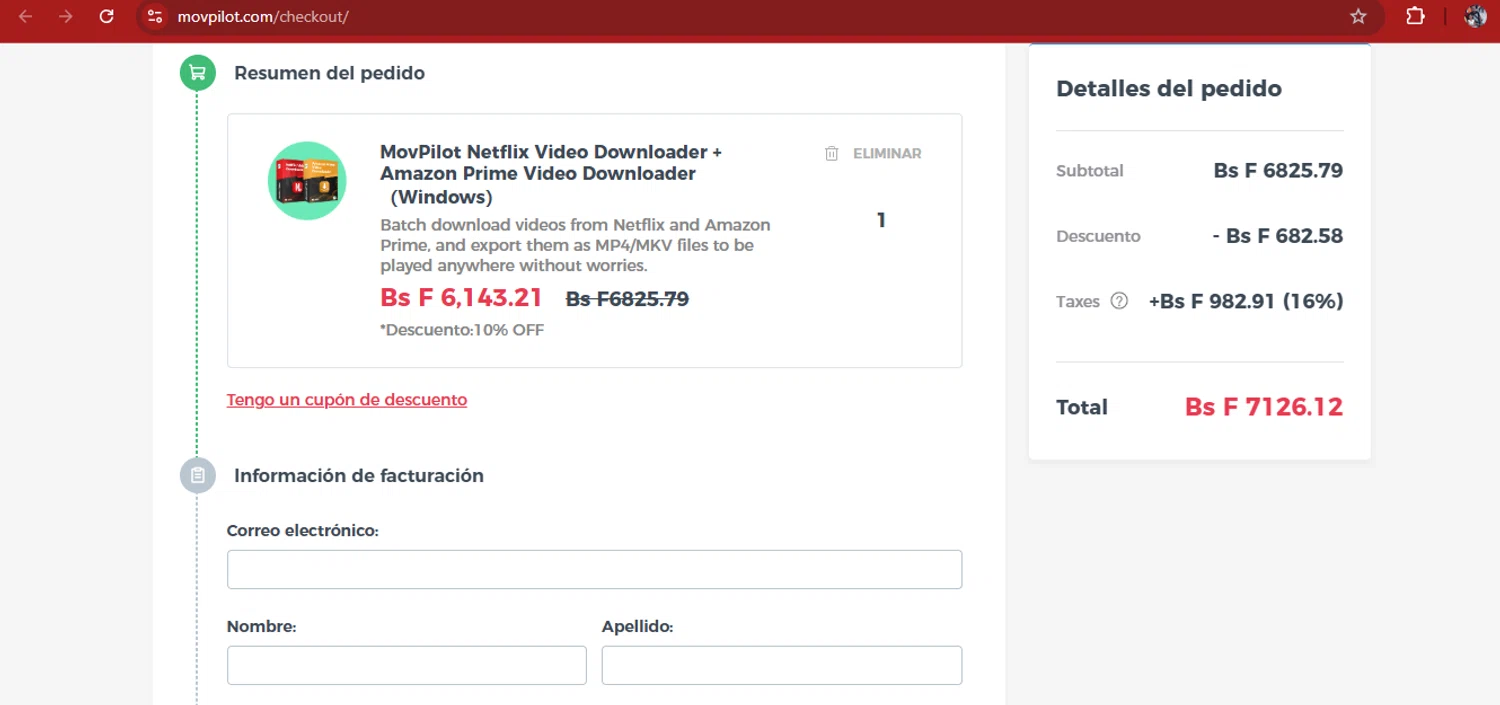 MovPilot checkout page showing MovPilot coupon code box | Screenshot taken by SimplyCodes community member on Jan 21, 2025