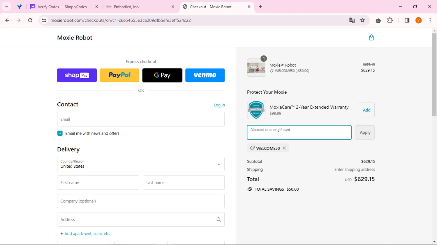 where to use Embodied promo code box