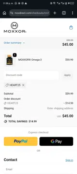 HEART25 coupon verification screenshot