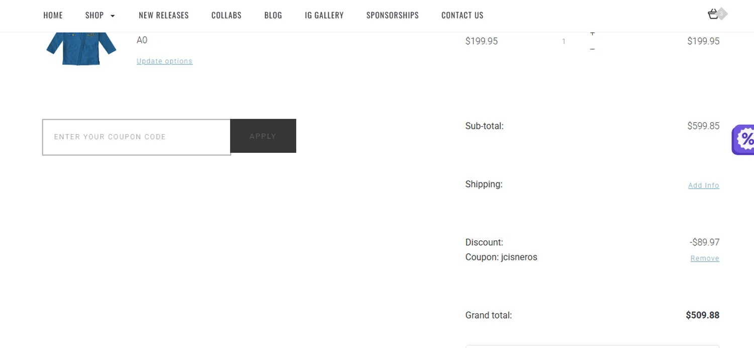 Moya Brand discount code screenshot showing code jcisneros applied at Moya Brand checkout page. Uploaded by SimplyCodes community member shark12 on Aug 17, 2025