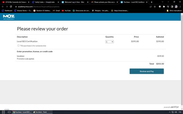 Moz SEO checkout page showing Moz SEO promo code box | Screenshot taken by SimplyCodes community member on Mar 1, 2023