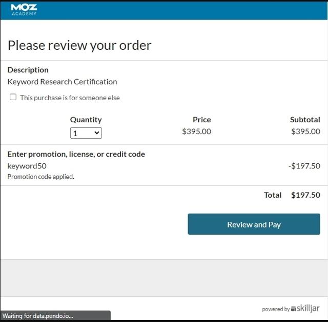 Moz SEO checkout page showing Moz SEO promo code box | Screenshot taken by SimplyCodes community member on Dec 29, 2022