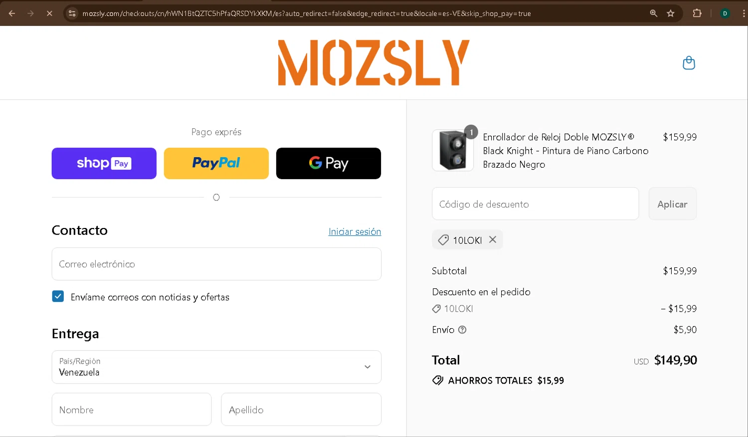 Mozsly discount code screenshot showing code 10LOKI applied at Mozsly checkout page. Uploaded by SimplyCodes community member drevin007 on Jul 29, 2025