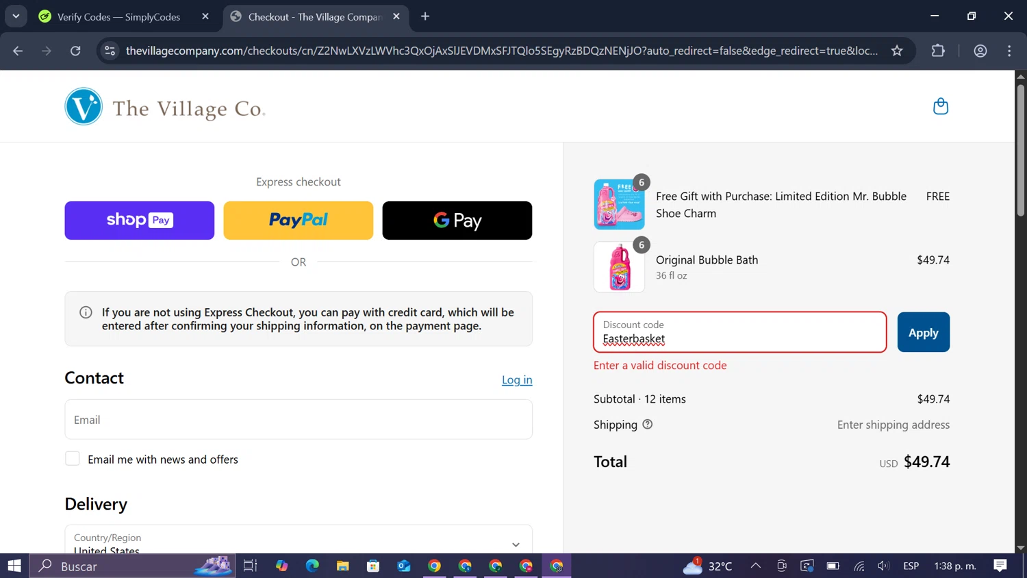 Mr. Bubble promo code screenshot showing code Easterbasket applied at Mr. Bubble checkout page. Uploaded by SimplyCodes community member SmartLegend506 on Apr 9, 2025