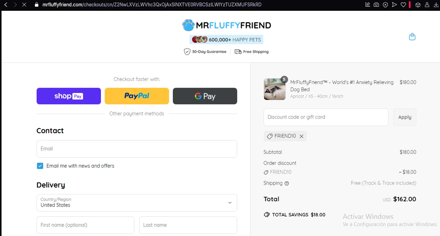 MrFluppyFriend promo code screenshot showing code FRIEND10 applied at MrFluppyFriend checkout page. Uploaded by SimplyCodes community member THEPEKET on Apr 27, 2025