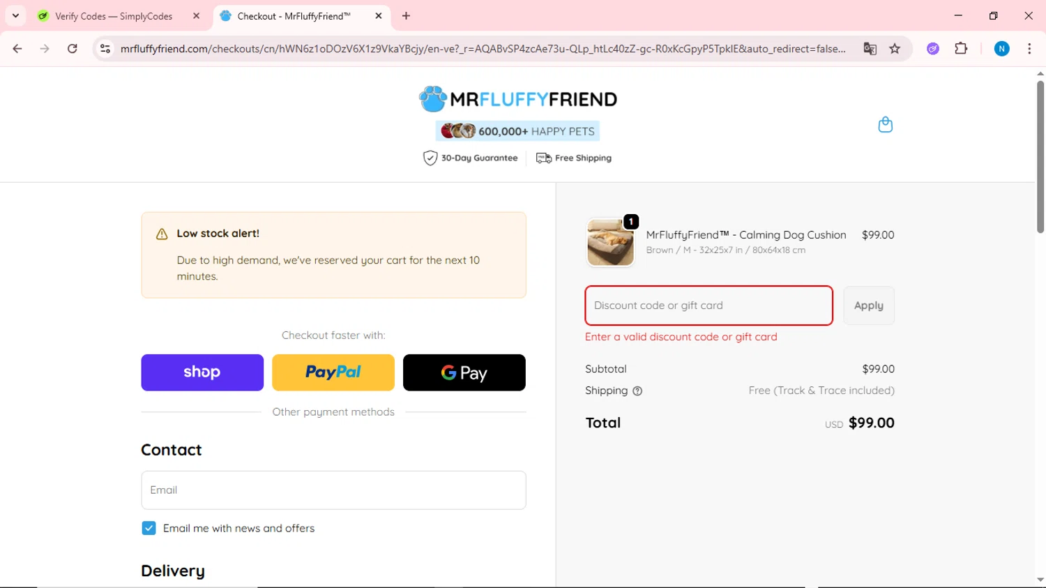MrFluppyFriend promo code screenshot showing code XMAS applied at MrFluppyFriend checkout page. Uploaded by SimplyCodes community member QuestOwl6398 on Dec 29, 2025