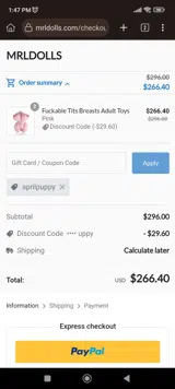 MRLDoll coupon verification screenshot