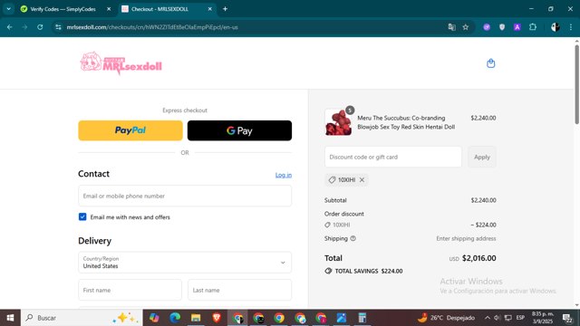 MRL sex doll checkout page showing MRL sex doll promo code box | Screenshot taken by SimplyCodes community member on Sep 4, 2025