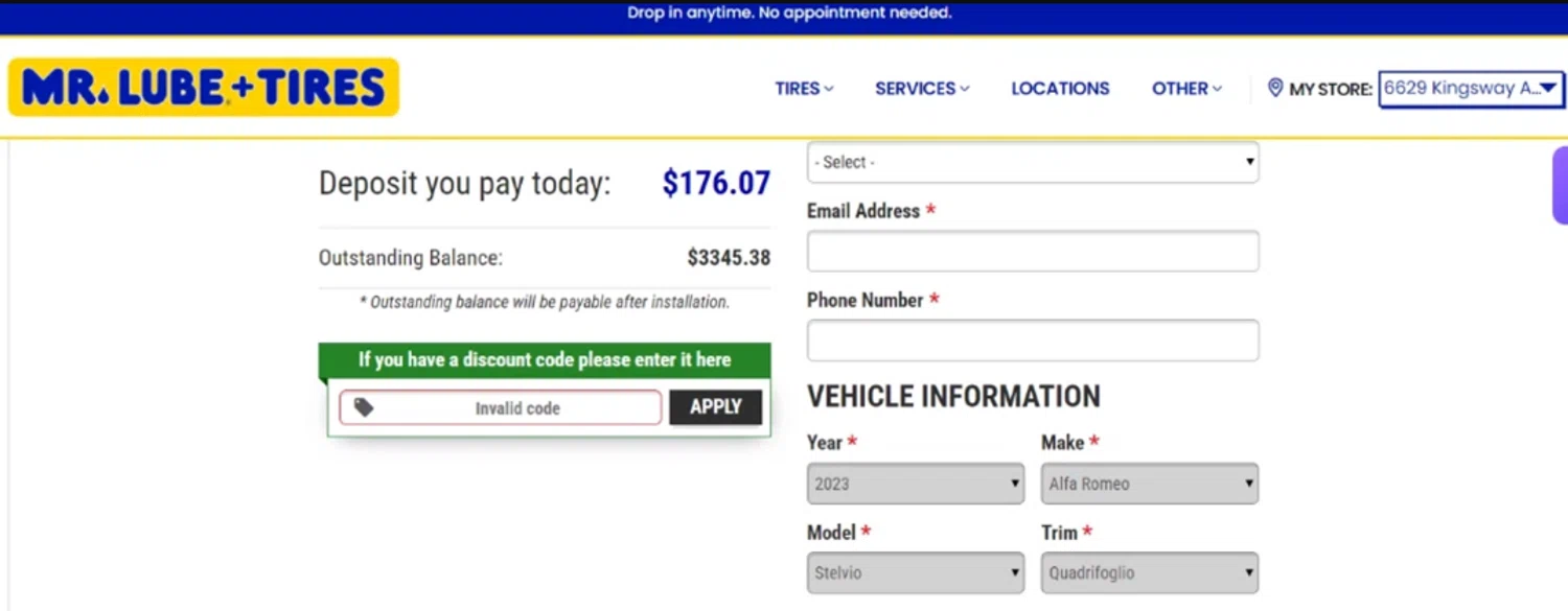 Mr. Lube promo code screenshot showing code SAVE30 applied at Mr. Lube checkout page. Uploaded by SimplyCodes community member SimplyCVerlie on Feb 25, 2025