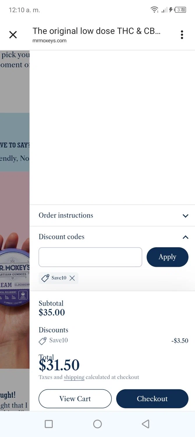 Mr. Moxey's promo code screenshot showing code SAVE10 applied at Mr. Moxey's checkout page. Uploaded by SimplyCodes community member tumiedo on Dec 17, 2025