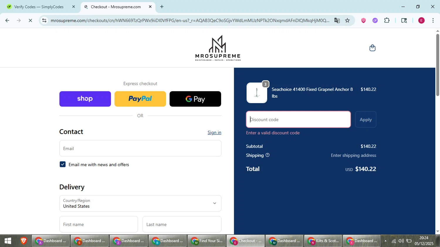 MROSupreme.com promo code screenshot showing code SAVE15 applied at MROSupreme.com checkout page. Uploaded by SimplyCodes community member BrilliantWhiz4434 on Dec 6, 2025