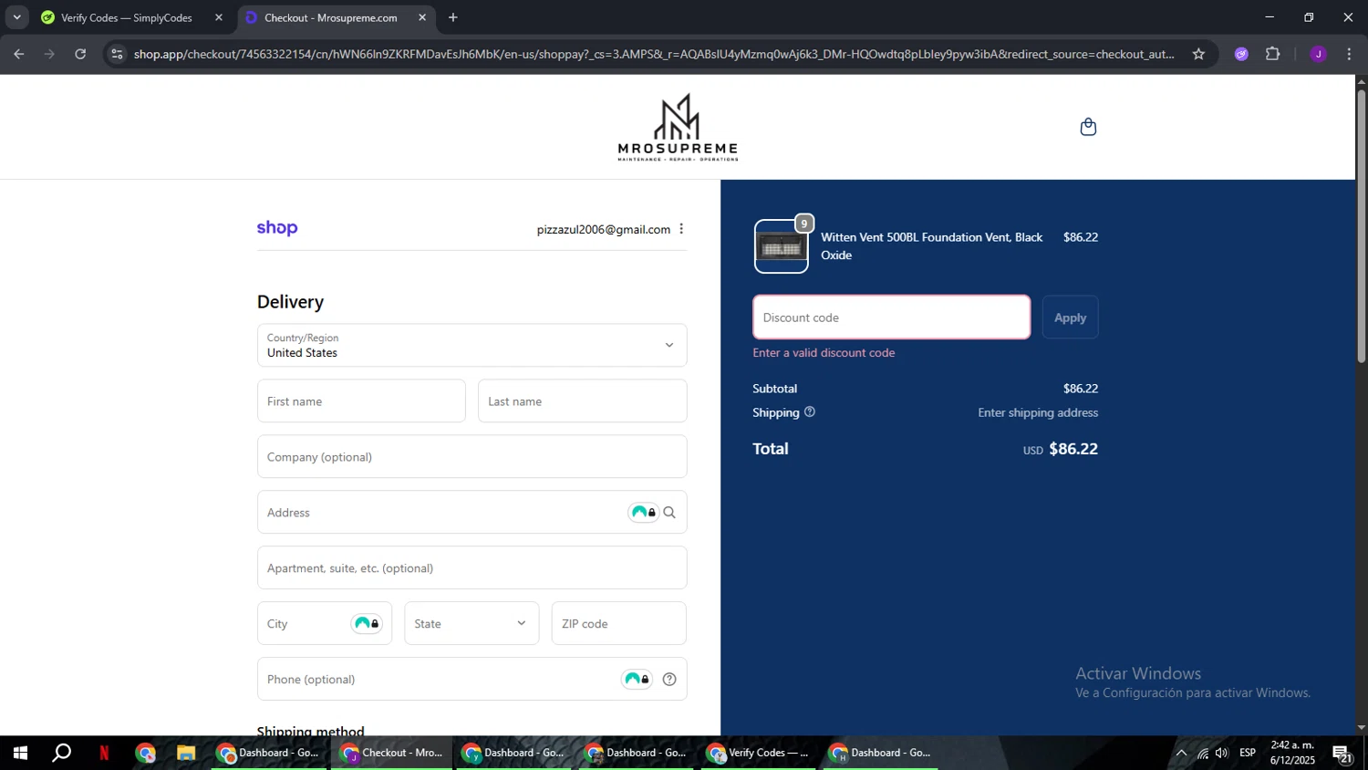 MROSupreme.com promo code screenshot showing code CODEFOR5%OFF applied at MROSupreme.com checkout page. Uploaded by SimplyCodes community member ComeBurra123 on Dec 6, 2025