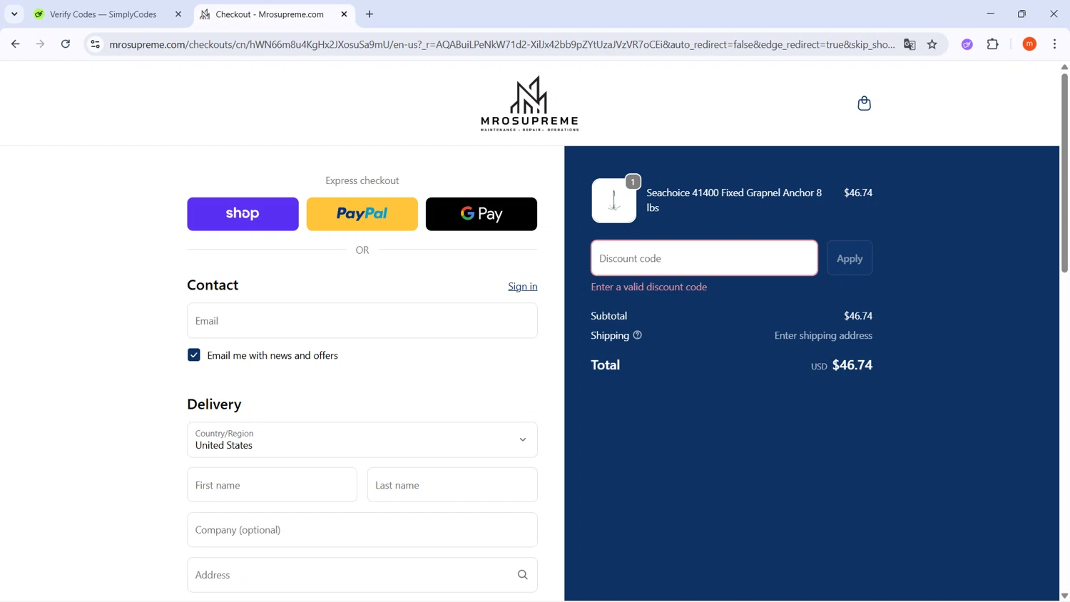 MROSupreme.com promo code screenshot showing code CODEFOR5%OFF applied at MROSupreme.com checkout page. Uploaded by SimplyCodes community member PromoMonarch895 on Dec 6, 2025
