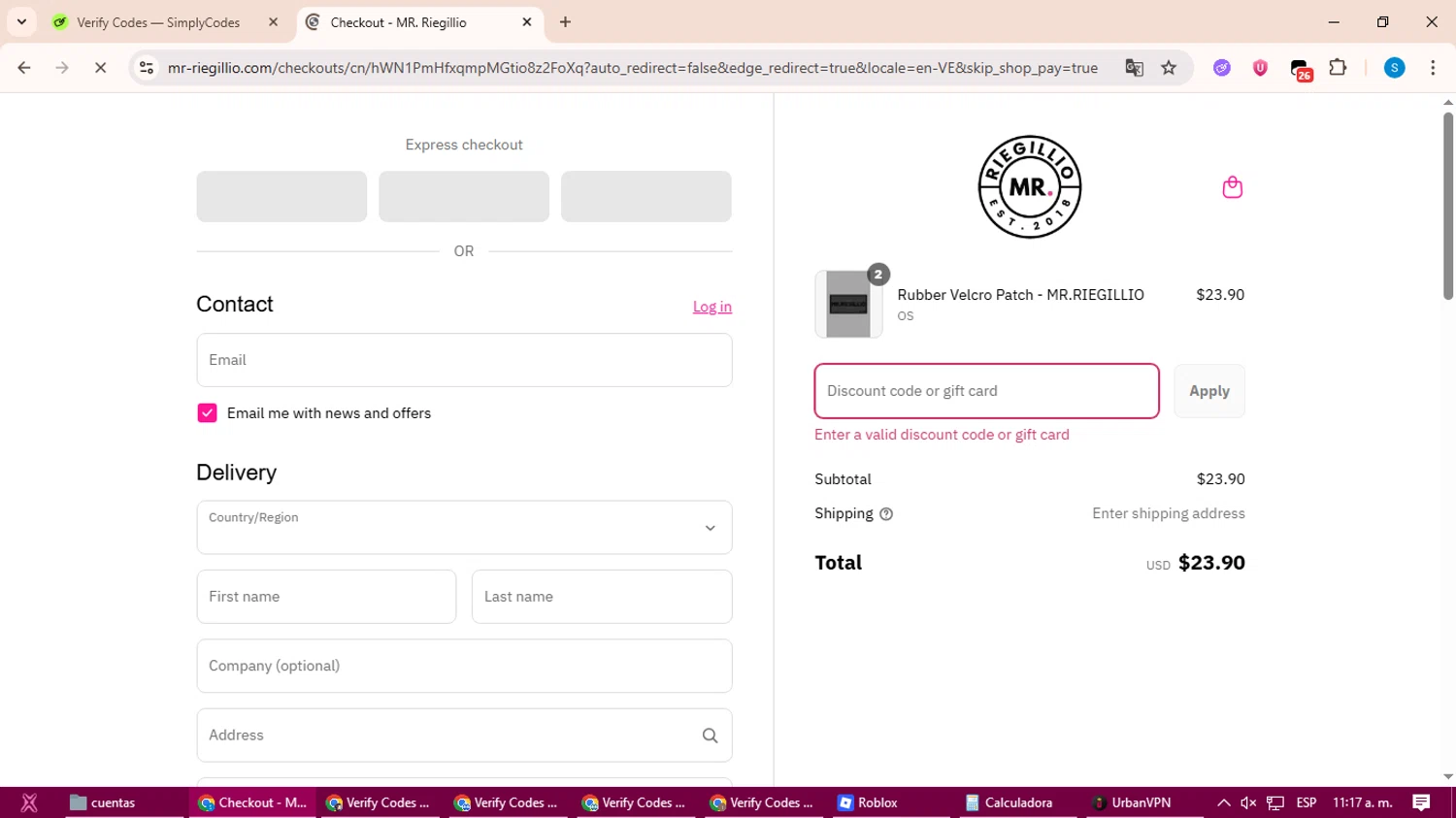 Mr Riegillio discount code screenshot showing code EASTER15 applied at Mr Riegillio checkout page. Uploaded by SimplyCodes community member uleesesv on Aug 4, 2025