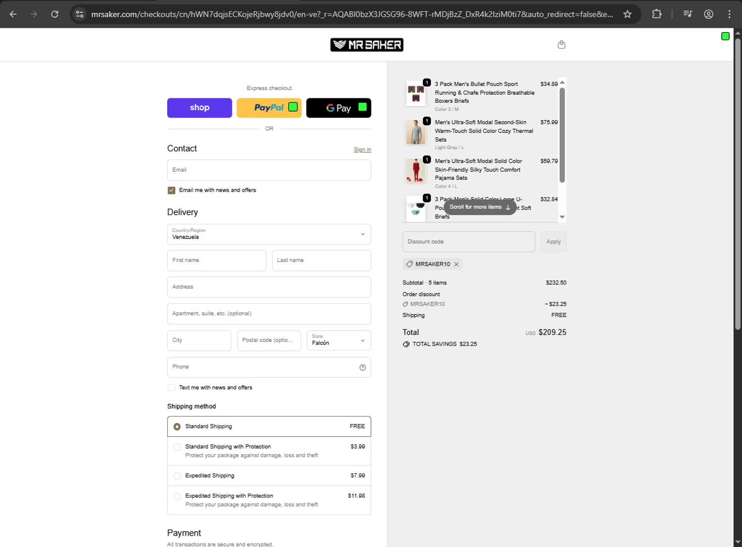 Mr Saker discount code screenshot showing code MRSAKER10 applied at Mr Saker checkout page. Uploaded by SimplyCodes community member kaiser2 on Jan 15, 2026
