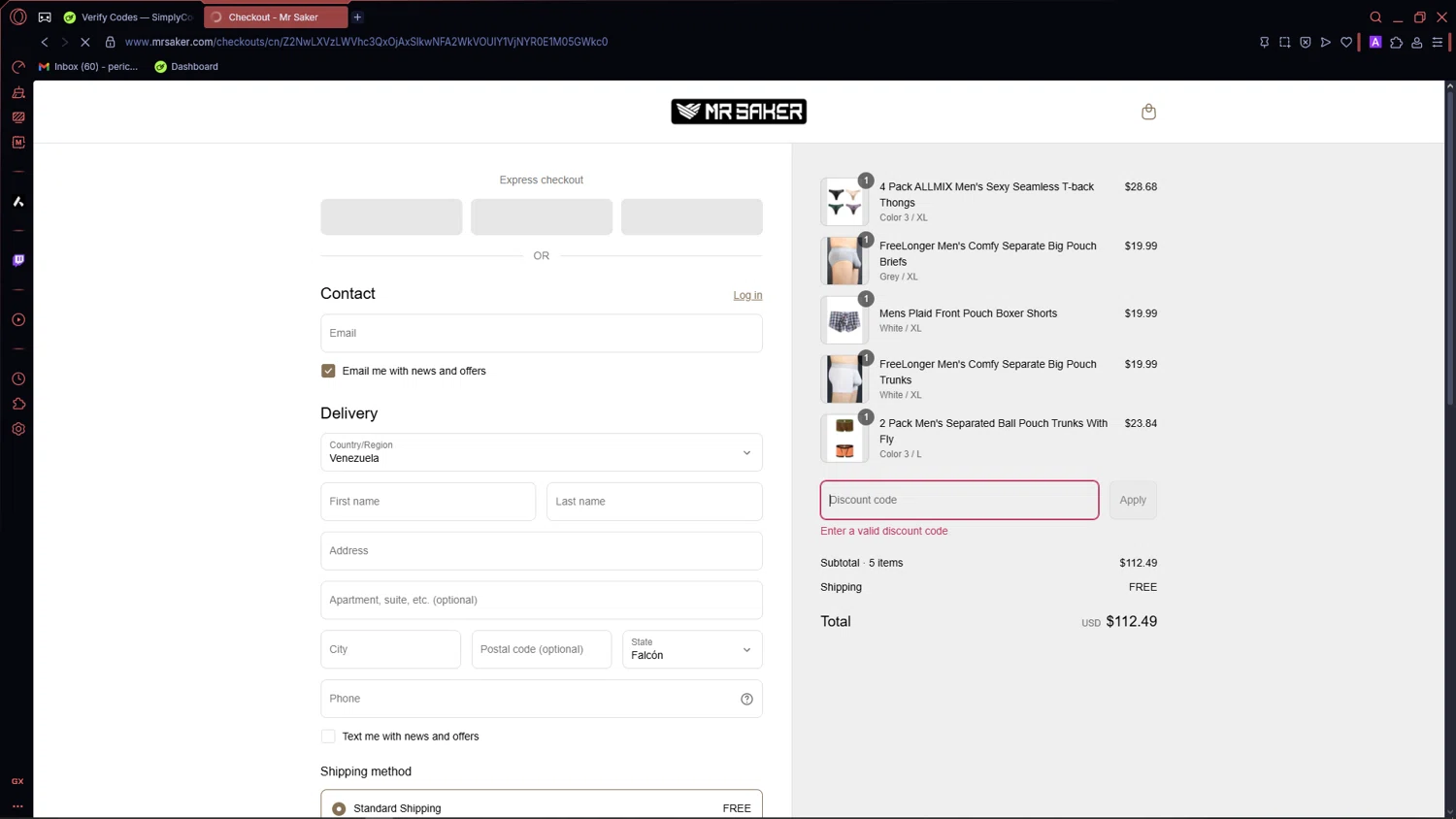 Mr Saker discount code screenshot showing code MRSE50 applied at Mr Saker checkout page. Uploaded by SimplyCodes community member ThriftyMaverick5752 on Jun 17, 2025