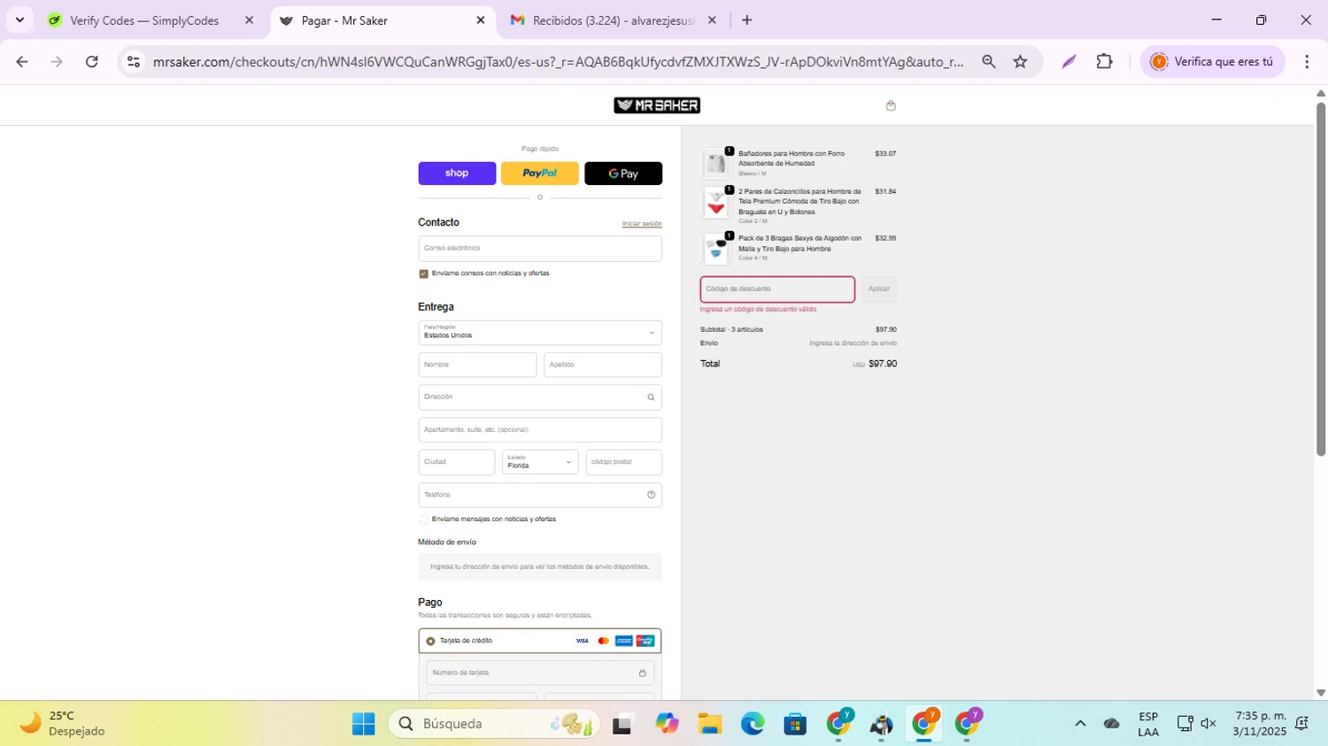 Mr Saker discount code screenshot showing code HHMR20 applied at Mr Saker checkout page. Uploaded by SimplyCodes community member jesusalvarez1 on Nov 3, 2025