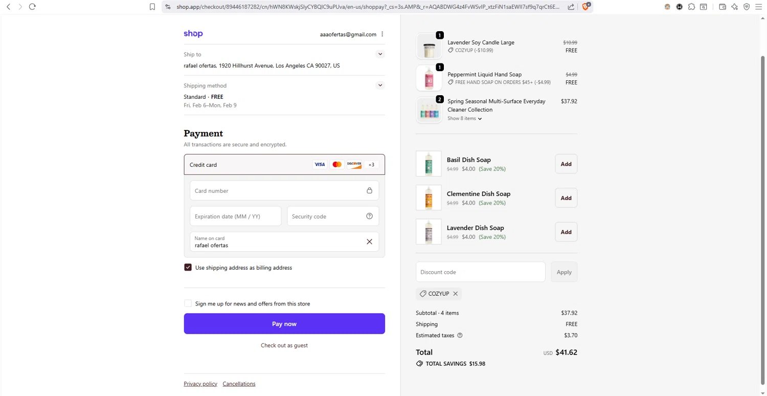 Mrs. Meyer's Clean Day checkout page showing Mrs. Meyer's Clean Day promo code box | Screenshot taken by SimplyCodes community member on Feb 2, 2026
