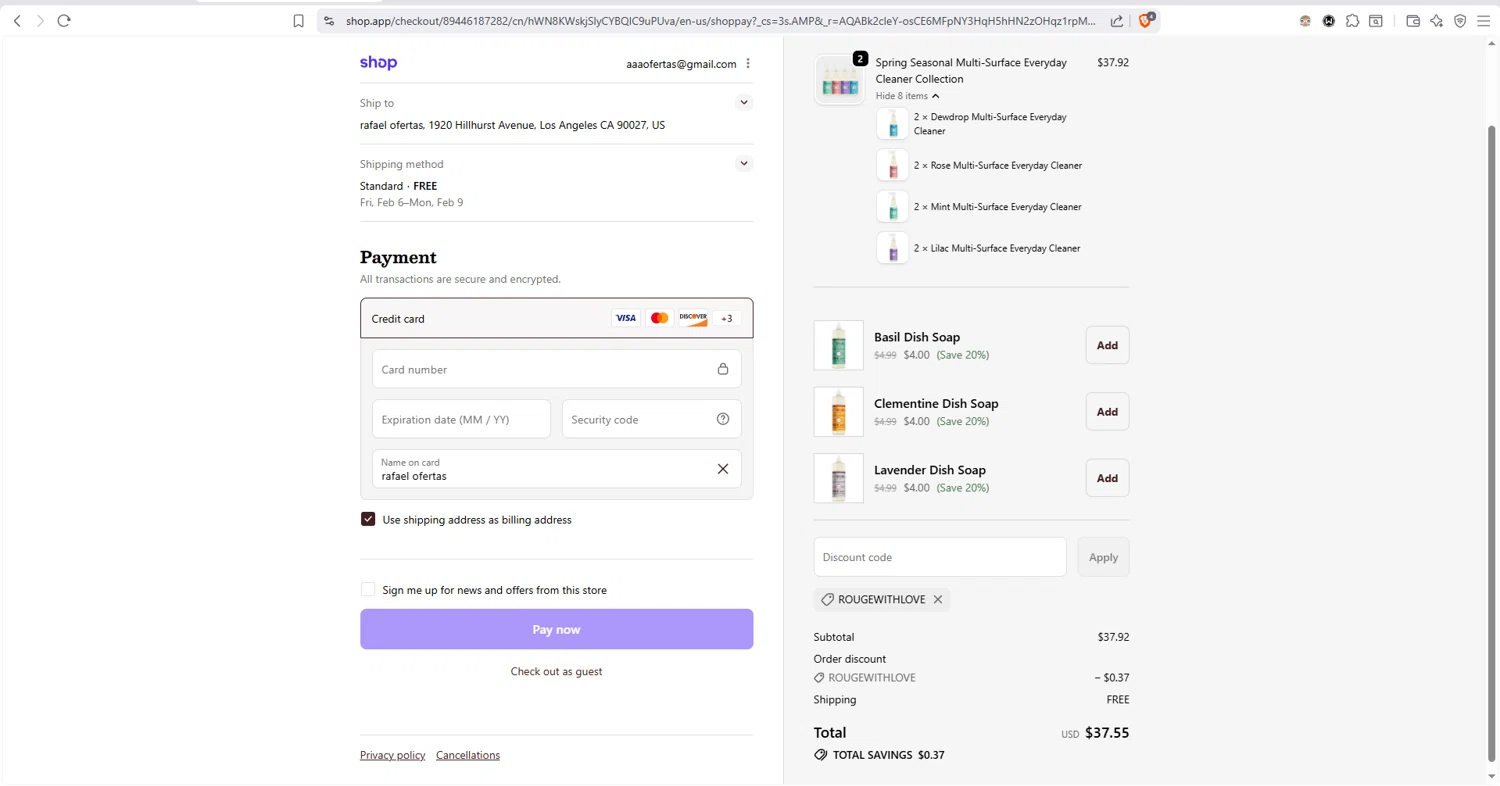 Mrs. Meyer's Clean Day checkout page showing Mrs. Meyer's Clean Day promo code box | Screenshot taken by SimplyCodes community member on Feb 2, 2026