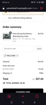 WELCOME coupon verification screenshot